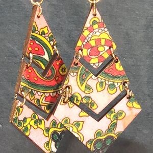 Boho Tiered Wooden Paisley Geometric Drop Earrings